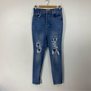 We The Free FP Medium Wash Button Fly Distressed Ripped Skinny Jeans